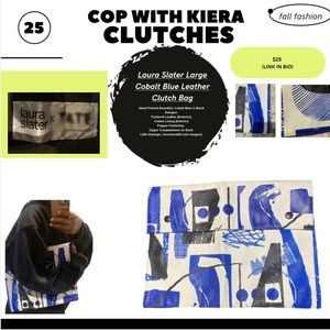 Laura Slater Large Cobalt Blue Leather Clutch Bag